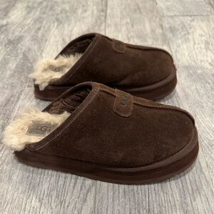 UGG Brown Suede Shearling-Lined Slippers